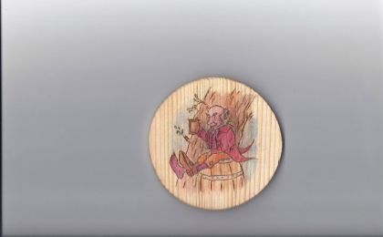 Personnage fait a la pyrogravure sur bois rond (une fois vernis...