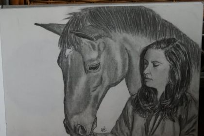 Dessin récent de mon amie et son cheval préféré!