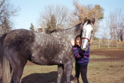Avec Fox, 3 ans, qui a été mon cheval. Il venait d'arriver à...