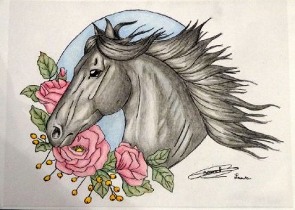 Dessin complétement fini, mise en couleurs aux crayons de...