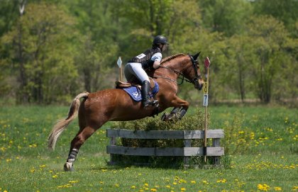 Sur ma jument au cross du concours complet à Mirabel, 22 mai...