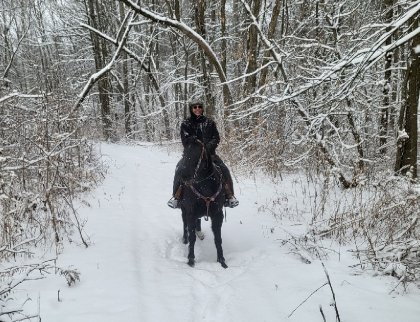 Moi et Shadow dans un paysage hivernal