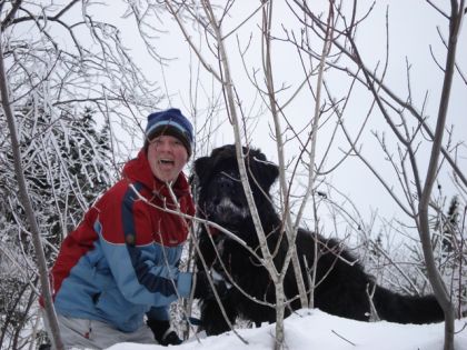 Souvenir d'hiver avec Mouss (bouvier des Flandres) et moi!