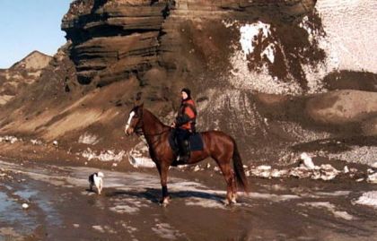 Cavalière et sa jument en randonnée