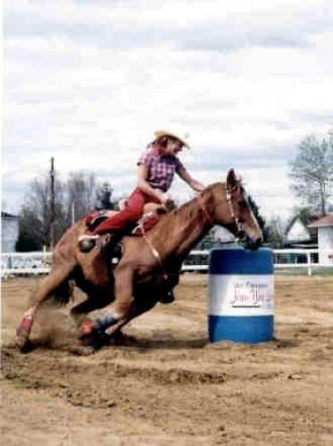 Cowgirl qui contourne un baril