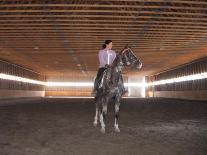 Une participante avec son cheval appaloosa  à la clinique de...