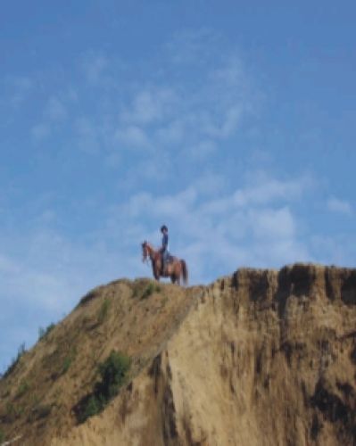 Cowboy à cheval en haut d'une falaise