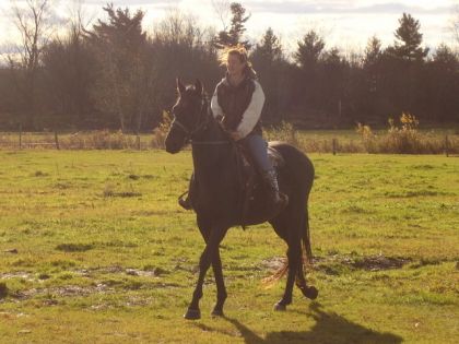 Moi dans le champs avec le bel étalon noir! Que je l'adore! 