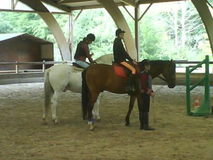 début du petit concours de saut d'obstacle du club de vacances...