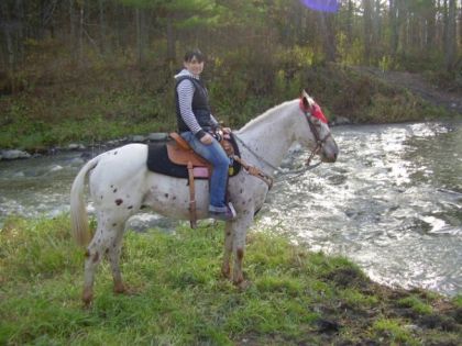 Moi sur mon cheval Freckles en traill sur le bord de la riviere...
