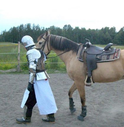 mon ami en armure avec Sunny son destrier pour la journée :p