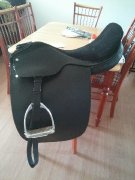 Très belle selle anglaise avec un tapis et une bride