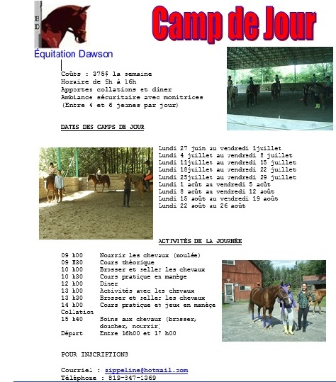 activités et horaire d'une journée au camp de jour