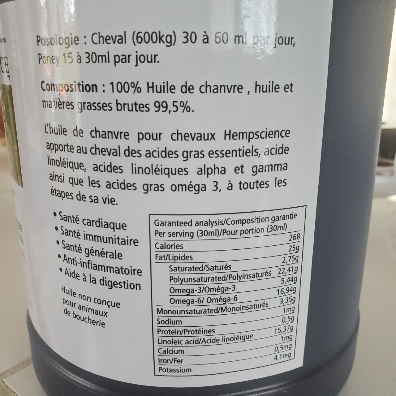 Huile de chanvre pour chevaux